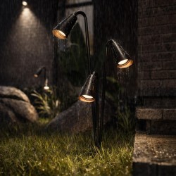Novotech BELL 371061 Современный грунтовый ландшафтный уличный садовый светильник-колокольчик на штыре с плафоном вниз для дорожек и клумб, лампа 1xGU10 до 35Вт, 220В, IP65, черный алюминий и стекло, высота 1208 мм, длина 210 мм, ширина 80 мм