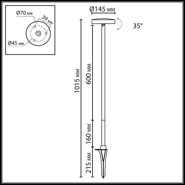 Odeon Light DISC 7189/6GLA Ландшафтный уличный светильник с поворотным плафоном из черного матового металла, возможность установки на колышек в землю, IP65 LED 6Вт 3000K CRI80 110° 220В