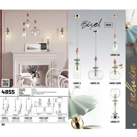 Подвесной светильник с 1 плафоном Odeon Light 4855/1A BIZET под лампу 1xE14 1*40W