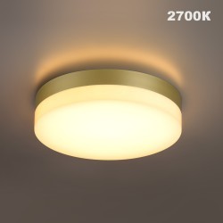 Novotech OPAL STREET 359734 Уличный настенно-потолочный LED-светильник, 30/35/40Вт, 3870Лм, CCT перекл. цветовой температуры внутри корпуса 2700/3200/4000К, угол 120°, CRI90, 180-265В, IP65, поликарбонат цвета матовое золото, диаметр 324 мм, высота 45 мм
