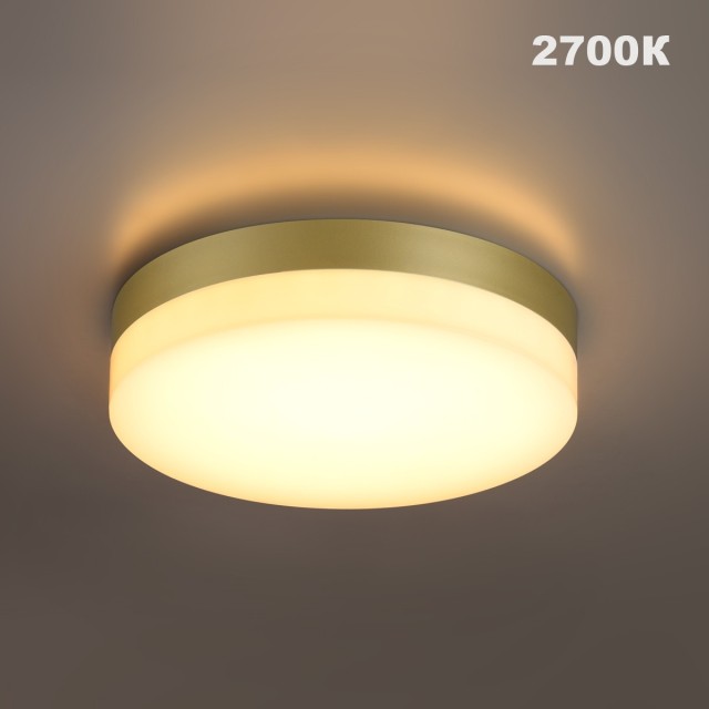 Novotech OPAL STREET 359734 Уличный настенно-потолочный LED-светильник, 30/35/40Вт, 3870Лм, CCT перекл. цветовой температуры внутри корпуса 2700/3200/4000К, угол 120°, CRI90, 180-265В, IP65, поликарбонат цвета матовое золото, диаметр 324 мм, высота 45 мм