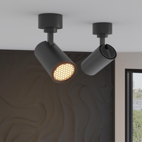 Novotech SELENE 359929 Накладной современный поворотный потолочный LED-спот, 20Вт, 1500Лм, CCT перекл. цветовой температуры в основании 3000/4000/6000К, угол 36°, CRI90, UGR19, 220В, IP20, черный алюминий, высота 189 мм, длина 120 мм, ширина 65 мм