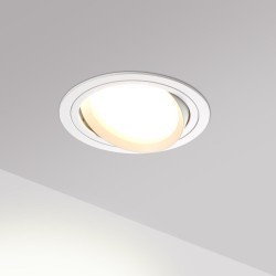 Novotech TOR 371052 Встраиваемый современный поворотный точечный потолочный светильник-спот направленного света, лампа 1xGX53 до 12Вт, поворот 45°, 220В, IP20, белый матовый алюминий и пластик PC, диаметр 112 мм, высота 25 мм, врезное отверстие 103 мм