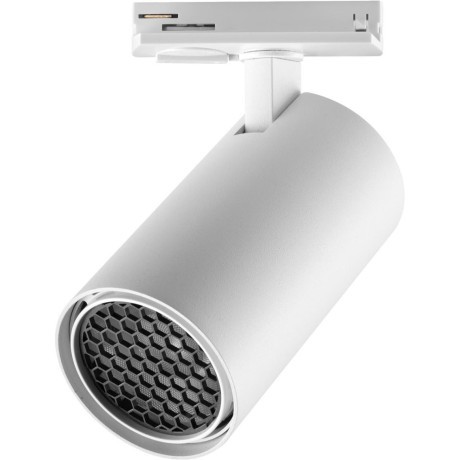 Novotech SELENE 359918 Современный трековый поворотный LED-светильник-спот направленного света для однофазной двухжильной системы BASE, 20Вт, 1400Лм, 4000К, угол 36°, CRI90, UGR19, 220В, IP20, белый алюминий, длина 137,5 мм, ширина 65 мм, высота 99 мм