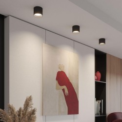 Novotech LIRIO 371041 Накладной современный круглый потолочный светильник в стиле минимализм с рельефным ребристым корпусом для общего и зонального света, лампа 1xGX53 до 12Вт, 220В, IP20, черный матовый алюминий и пластик PC, диаметр 83 мм, высота 70 мм
