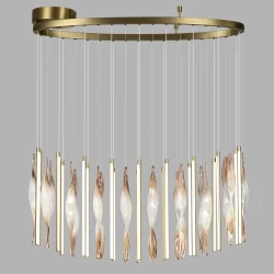 5468/118L ODEON LIGHT SPIRA подвесная LED-люстра, сатинированная латунь, коричневые рельефные подвески, 118 Вт, 3500 К, IP20, 220 В