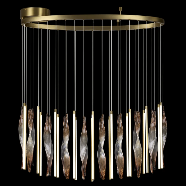 5468/118L ODEON LIGHT SPIRA подвесная LED-люстра, сатинированная латунь, коричневые рельефные подвески, 118 Вт, 3500 К, IP20, 220 В