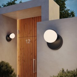 Novotech HAUT 371077 Настенный современный фасадный уличный накладной светильник с круглым плафоном для мягкой архитектурной подсветки, лампа 1xGX53 до 12Вт, 220В, IP65, черный матовый алюминий и белый акрил, высота 175 мм, длина 155 мм, ширина 140 мм