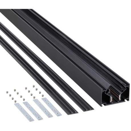 Novotech 135354 FLUM SHINO Черный встраиваемый 2м трековый гарпунный шинопровод для монтажа в ПВХ натяжные потолки, прямые соед. планки 4шт в комплекте, гарпун и заглушки гарпуна в комплекте, 48V, IP20