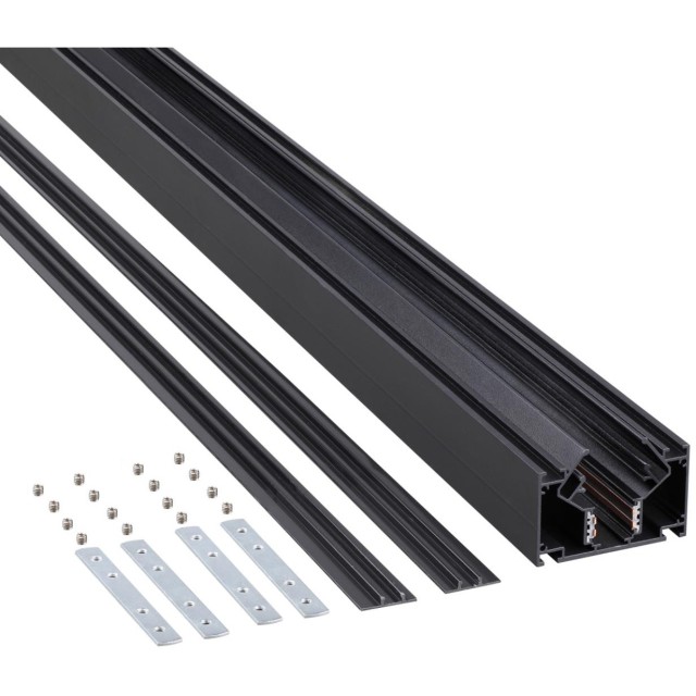 Novotech 135354 FLUM SHINO Черный встраиваемый 2м трековый гарпунный шинопровод для монтажа в ПВХ натяжные потолки, прямые соед. планки 4шт в комплекте, гарпун и заглушки гарпуна в комплекте, 48V, IP20