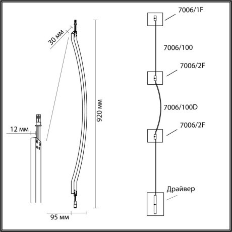 Дуговой элемент для инсталляции 1000мм LED 14W 3000K CRI > 90 Odeon Light FINO 7006/100D