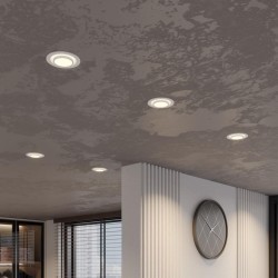 Novotech LIRIO 371050 Встраиваемый современный круглый точечный светильник-спот хай-тек для натяжного и гипсокартонного потолка, лампа 1xGU10 до 12Вт, 220В, IP20, белый матовый алюминий и акрил, диаметр 88,5 мм, высота 38,5 мм, врезное отверстие 75 мм