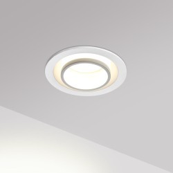 Novotech LIRIO 371050 Встраиваемый современный круглый точечный светильник-спот хай-тек для натяжного и гипсокартонного потолка, лампа 1xGU10 до 12Вт, 220В, IP20, белый матовый алюминий и акрил, диаметр 88,5 мм, высота 38,5 мм, врезное отверстие 75 мм