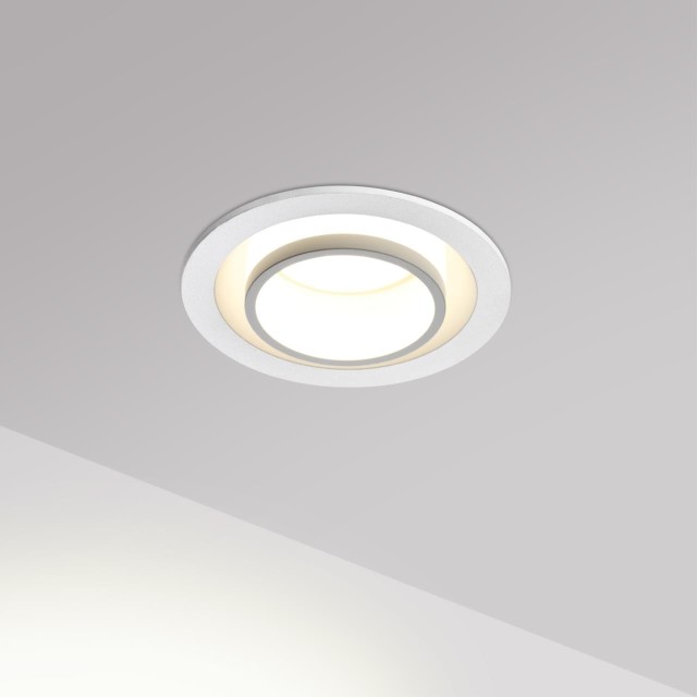 Novotech LIRIO 371050 Встраиваемый современный круглый точечный светильник-спот хай-тек для натяжного и гипсокартонного потолка, лампа 1xGU10 до 12Вт, 220В, IP20, белый матовый алюминий и акрил, диаметр 88,5 мм, высота 38,5 мм, врезное отверстие 75 мм