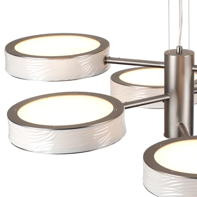 5451/99L Odeon Light RIVIERA подвесная LED-люстра, 99 Вт, CCT 2000/3000/4000 К, 4100 Лм, CRI≥80, никель, белые плафоны, IP20, 220 В