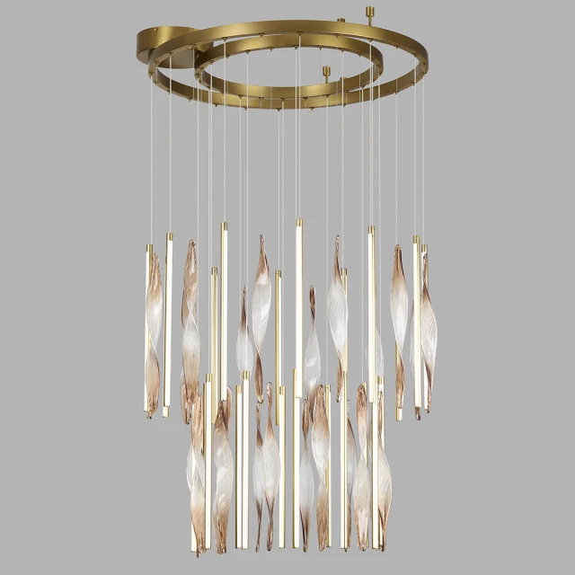 5468/150L Odeon Light SPIRA Подвесная LED-люстра, латунное металлическое основание, коричневые металлические и акриловые плафоны, 150 Вт, 3500 К, IP20, 220 В