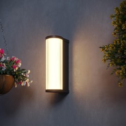 Novotech FLUO 359984 Настенный современный фасадный уличный накладной LED-светильник минимализм с мягким рассеянным светом, 12Вт, 550Лм, 3000К, угол 95°, 220В, IP65, черный алюминий и прозрачный/белый пластик, высота 300 мм, длина 143 мм, ширина 95 мм