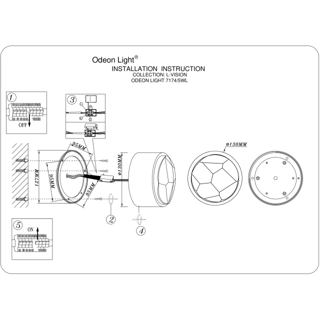 7174/5WL Odeon Light SPILLA Настенный светильник чёрный с хрустальным рассеивателем, LED 5 Вт, 3000 К, 400 Лм, CRI≥90, IP20, 220 В