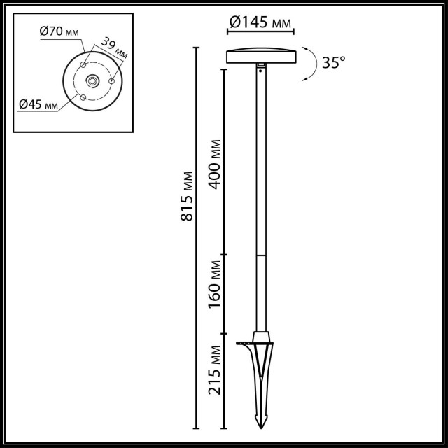 Odeon Light DISC 7189/6GL Ландшафтный уличный светильник с поворотным плафоном из черного матового металла, возможность установки на колышек в землю, IP65 LED 6Вт 3000K CRI80 110° 220В