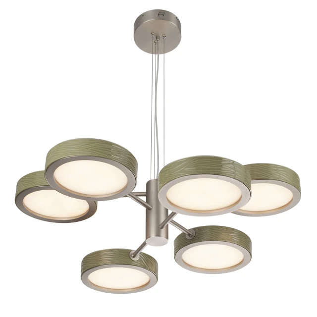 5451/99LA Odeon Light RIVIERA подвесная люстра, зеленый керамический декор, LED 99 Вт, CCT 2000/3000/4000 К, 4100 Лм, CRI≥80, IP20, 220 В