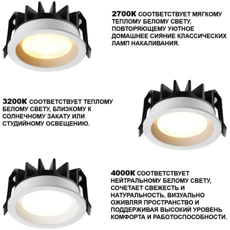 359842 Белый круглый светодиодный светильник с перекл. цв. температуры 10W 1100Лм 2700;3200;4000К 120° UGR16 CRI93 IP44 Novotech FLUO