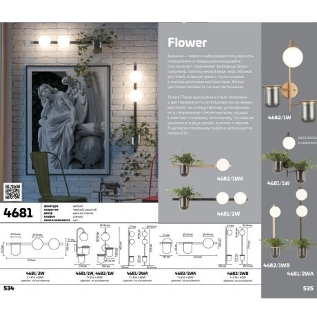 Бра Odeon Light 4682/1WB FLOWER под лампу 1xE14 1*40W