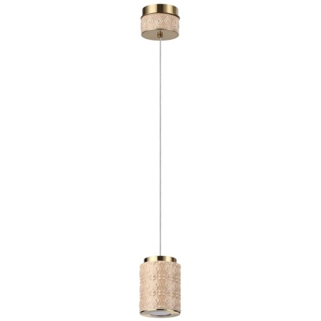 Odeon Light Exclusive LULU 5453/5L Декоративный светодиодный подвес-цилиндр с бежевым керамическим плафоном и основанием светлая бронза 5Вт 450Лм 3000K CRI80