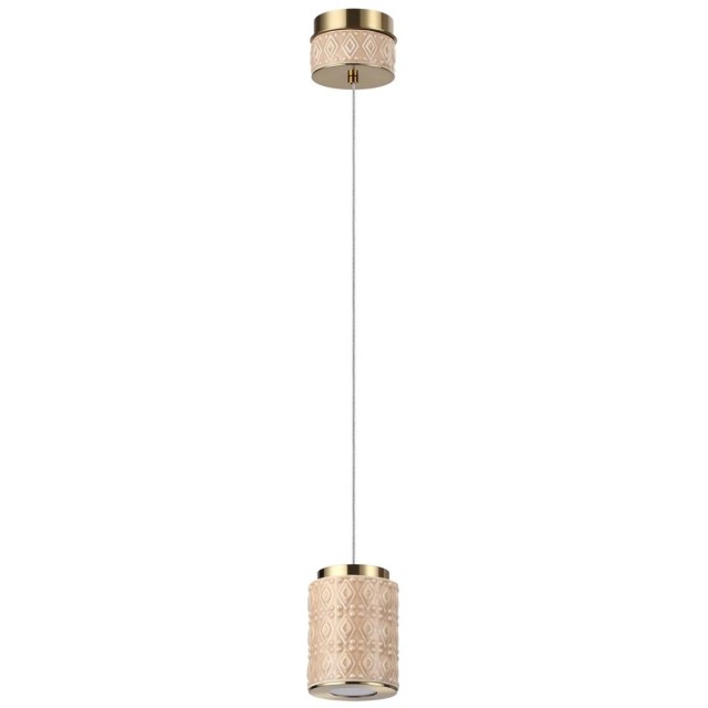 Odeon Light Exclusive LULU 5453/5L Декоративный светодиодный подвес-цилиндр с бежевым керамическим плафоном и основанием светлая бронза 5Вт 450Лм 3000K CRI80
