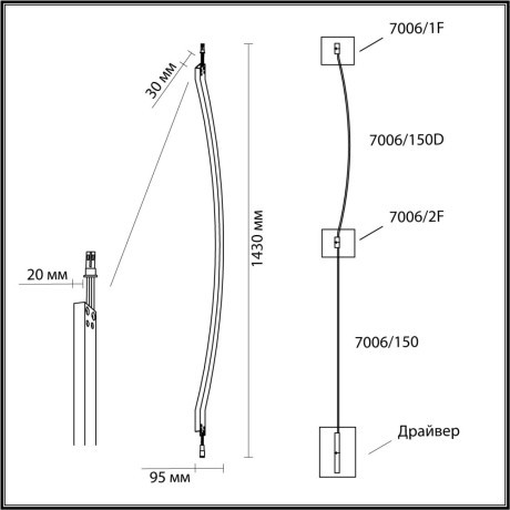 Дуговой элемент для инсталляции 1500мм LED 21W 3000K CRI > 90 Odeon Light FINO 7006/150D