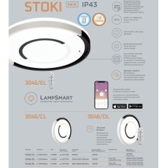 Настенно-потолочный светильник светодиодный для ванной с пультом и управлением смартфоном регулировкой цветовой температуры и яркости ночным режимом Stoki 3046/EL IP43