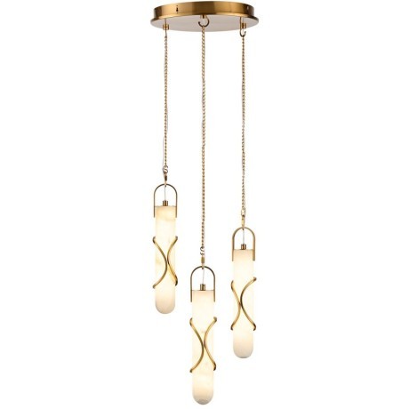 Odeon Light Parma 6672/30L Каскадный подвесной LED-светильник в стиле модерн, 30Вт, 2100Лм, CCT переключение цвет. температуры 3000/3500/4000К, CRI90, 220В, бронзовый металл и натуральный алебастр, высота 1886 мм, общий диаметр 300 мм, IP20