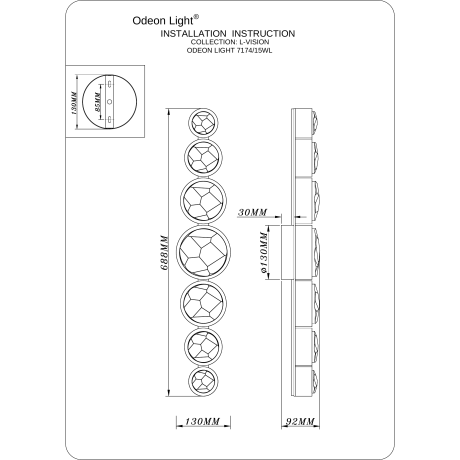 Odeon Light SPILLA 7174/15WL Настенный LED-светильник в стиле модерн, 15Вт, 1150Лм, CCT переключение цвет. температуры 3000/3500/4000К, CRI90, 220В, IP20, черный полированный металл и хрусталь, высота 688 мм, ширина 130 мм, глубина 92 мм