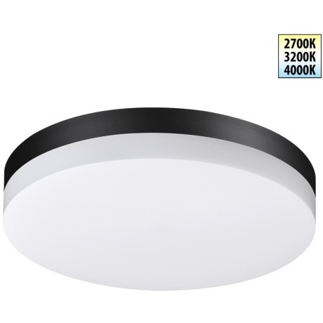 Novotech OPAL STREET 359730 Уличный круглый настенно-потолочный LED-светильник, перекл. мощности 20/25/30Вт 3140Лм, CCT перекл. цветовой температуры 2700/3200/4000К, CRI90, 220В, IP65, черный поликарбонат и белый рассеиватель, диаметр 264 мм, высота 45 мм