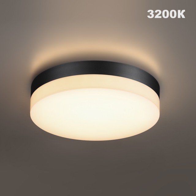 Novotech OPAL STREET 359730 Уличный круглый настенно-потолочный LED-светильник, перекл. мощности 20/25/30Вт 3140Лм, CCT перекл. цветовой температуры 2700/3200/4000К, CRI90, 220В, IP65, черный поликарбонат и белый рассеиватель, диаметр 264 мм, высота 45 мм