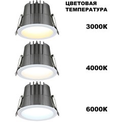 Светильник встраиваемый с переключателем цветовой температуры IP65 LED 20W 3000К\4000К\6000К Novotech LANG 359428