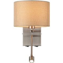 8250/2W MODERNI LN25 000  никель/бежевый, металл/текстиль бра Е14 40W+ LED 3W 4000K 220V NIKKI