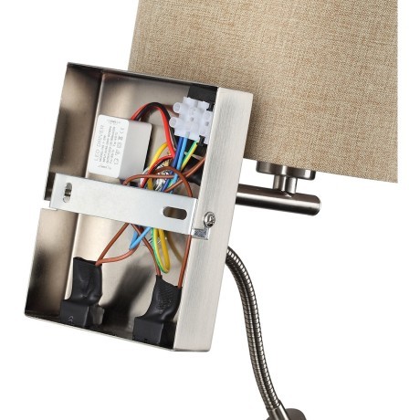 8250/2W MODERNI LN25 000 никель/бежевый, металл/текстиль бра Е14 40W+ LED 3W 4000K 220V NIKKI
