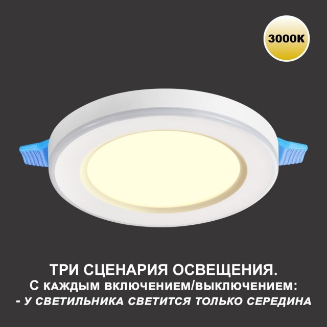 Светильник встраиваемый светодиодный (три сценария работы) IP20 LED 3000К 12W+4W 1120Лм SPAN 359020