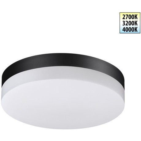 Novotech OPAL STREET 359729 Уличный круглый настенно-потолочный LED-светильник, перекл. 12/15/18Вт, макс. 1890Лм, CCT перекл. цветовой температуры внутри корпуса 2700/3200/4000К, CRI90, 180-265В, IP65, черный поликарбонат, диаметр 204 мм, высота 45 мм