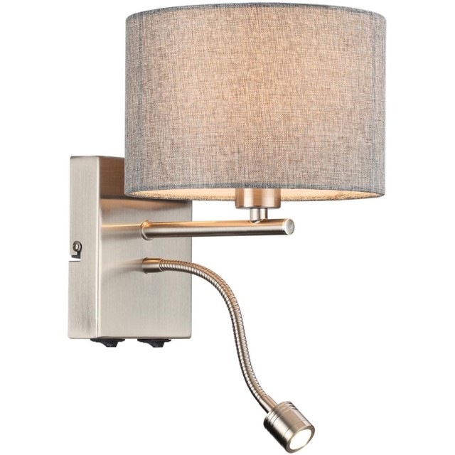 8251/2W MODERNI LN25 000  никель/серый, металл/текстиль бра Е14 40W + LED 3W 4000K 220V NIKKI