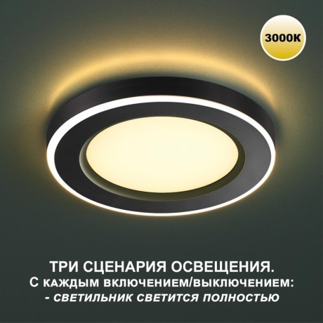 Светильник встраиваемый светодиодный (три сценария работы) IP20 LED 3000К 6W+3W 630Лм SPAN 359019