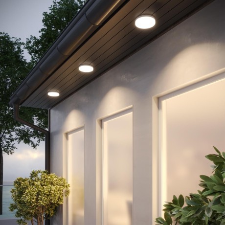 Novotech OPAL STREET 359727 Уличный круглый потолочный LED-светильник, перекл. 20/25/30Вт, макс. 3140Лм, CCT перекл. цветовой температуры внутри корпуса 2700/3200/4000К, угол 120°, CRI90, 180-265В, IP65, белый поликарбонат, диаметр 264 мм, высота 45 мм