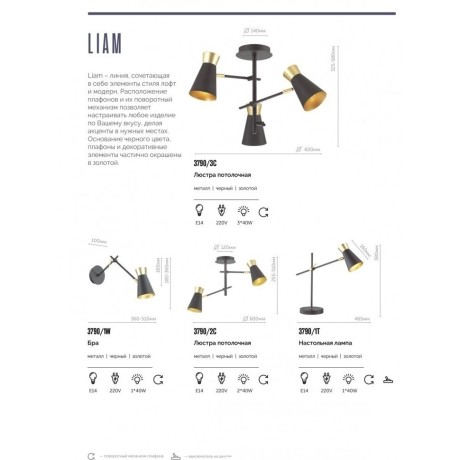 Интерьерная настольная лампа Liam 3790/1T