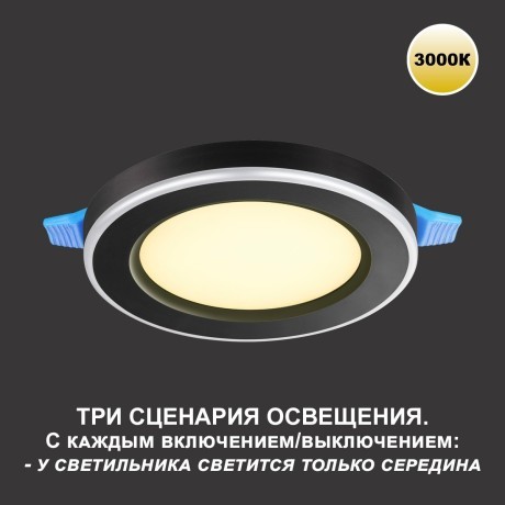 Светильник встраиваемый светодиодный (три сценария работы) IP20 LED 3000К 12W+4W 1120Лм SPAN 359021