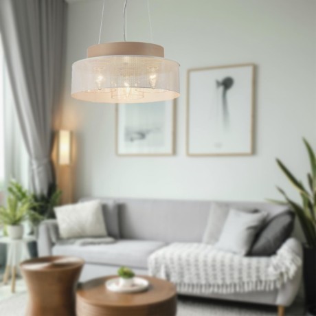 6599/3C MODERNI LN24 белый/белый, бежевый металл, эко кожа/металл, стекло Подвесной светильник Е27 3*40W 220V BASALTO