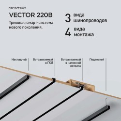 135305 Черный шинопровод 3м для монтажа в гарпунный (ПВХ) натяжной потолок (в компл. соед. планка 4шт и гарпун) Novotech VECTOR