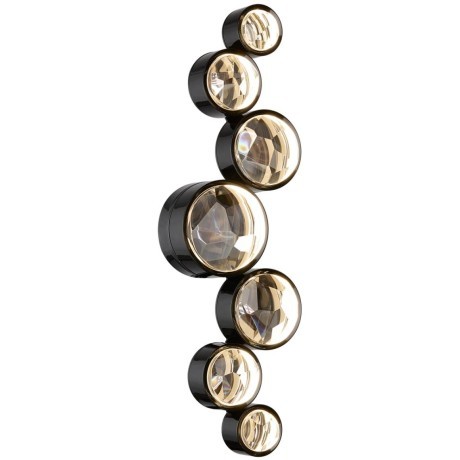 Odeon Light SPILLA 7174/15WLA Настенный современный дизайнерский LED бра с хрустальными плафонами, 15Вт, 1150Лм, CCT перекл. через выключатель 3000/3500/4000К, CRI90, 220В, IP20, черный полированный металл и хрусталь, длина 605 мм, ширина 182 мм, глубина 