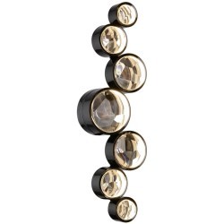 Odeon Light SPILLA 7174/15WLA Настенный современный дизайнерский LED бра с хрустальными плафонами, 15Вт, 1150Лм, CCT перекл. через выключатель 3000/3500/4000К, CRI90, 220В, IP20, черный полированный металл и хрусталь, длина 605 мм, ширина 182 мм, глубина 