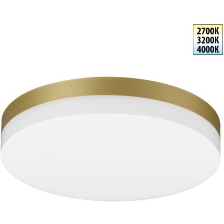 Novotech OPAL STREET 359733 Уличный круглый настенно-потолочный LED-светильник, 20/25/30Вт, до 3140Лм, CCT перекл. цветовой температуры внутри корпуса 2700/3200/4000К, угол 120°, CRI90, 180-265В, IP65, золотой поликарбонат, диаметр 264 мм, высота 45 мм