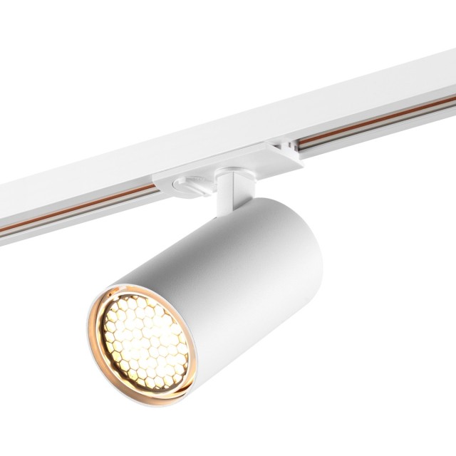 Novotech SELENE 359920 Современный трековый поворотный LED-светильник-спот направленного света для однофазной трехжильной системы EXPERT, 20Вт, 1264Лм, 3000К, угол 36°, CRI90, UGR19, 220В, IP20, белый алюминий, длина 137,5 мм, ширина 65 мм, высота 99 мм